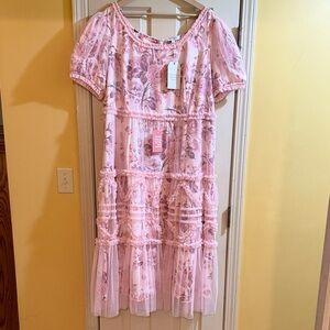 Ivy City Co Roses Floral Pink Tulle Women’s Dress 3X